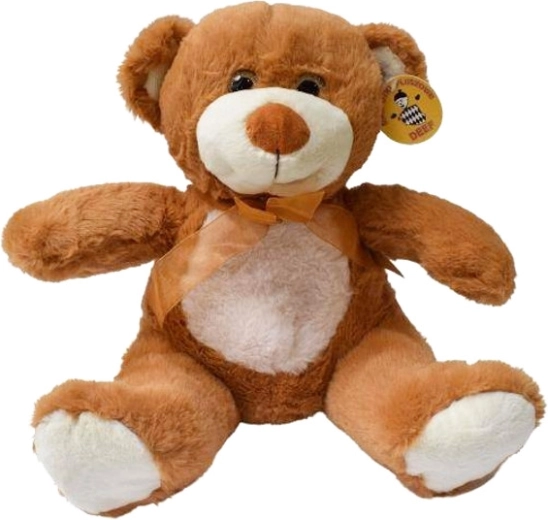 Pluchen teddybeer met licht buikje en bruine tule strik