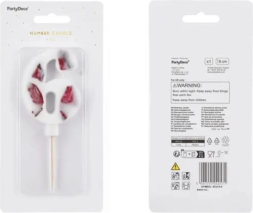 Verjaardagskaars cijfer 6 wit 8 cm