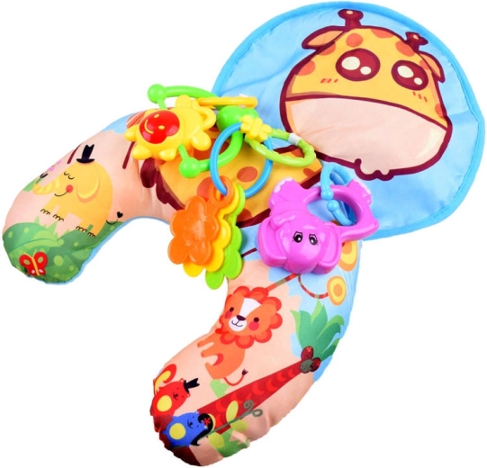 Stabiliserend kussentje voor baby’s met rammelaars en knisperend matje – Giraffe