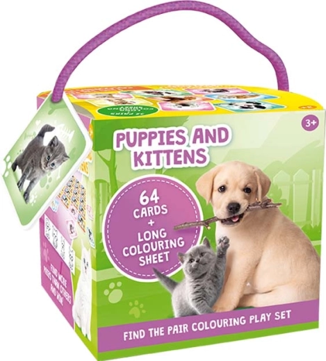 Pexeso voor onderweg met kleurplaten – puppy’s en kittens