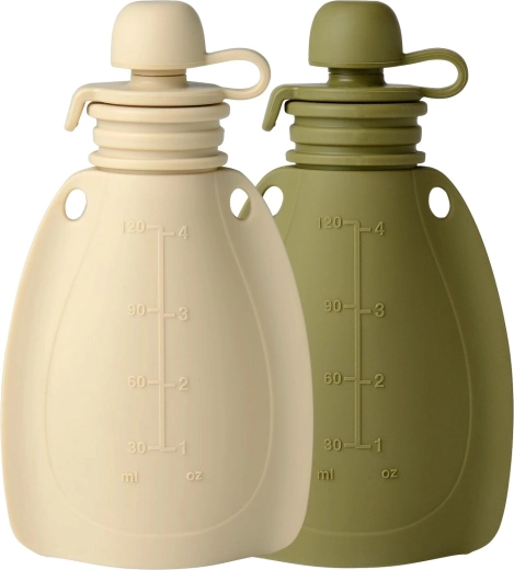 Mininor hervulbaar siliconen snackzakje soft rabbit/moss green, 2 stuks