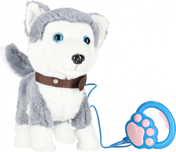 Interactieve pluchen huskyhond aan de lijn met beweging en geluiden