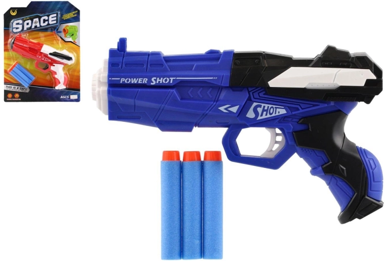 Plastic speelgoedpistool voor schuimrubberen kogels van 18 cm met 3 kogels - 1 stuk