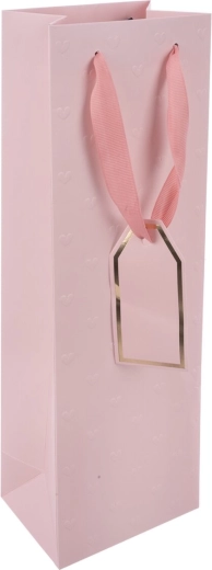 Cadeaupapieren wijntas roze met reliëf van hartjes