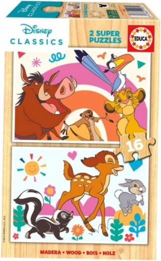 Educa houten puzzels De Leeuwenkoning en Bambi 2 x 16 stukjes