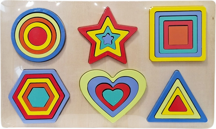 Houten educatieve insteekpuzzel met geometrische vormen - 1 stuk