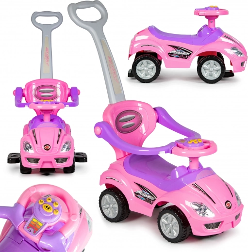 Kinder loopfiets 3-in-1 Deluxe met stuur en muzikaal paneel - roze