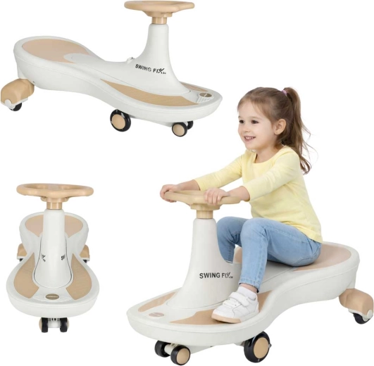 Graviteitsloopfiets voor kinderen Swing Fix S4 met LED-wielen en muziek – Beige-wit