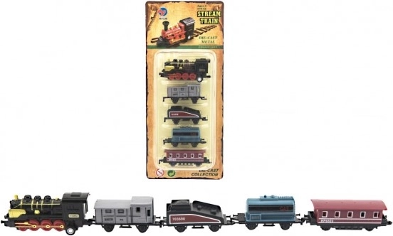 Trein met wagons 5 stuks, metaal/kunststof, 8 cm, met terugtrekmechanisme