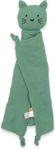 New Baby mousseline knuffeldoekje met kattenmotief in mintkleur
