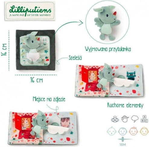 Textiel boekje met mini knuffeltje klop, klop – draakje JOE van LILLIPUTIENS, 18 m+
