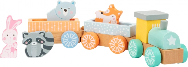 Houten treintje met pastelkleuren en diertjes
