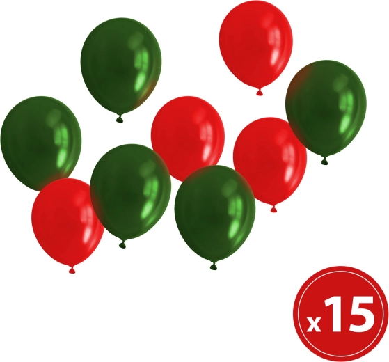 Set metallic kerstballonnen rood-groen, 15 stuks