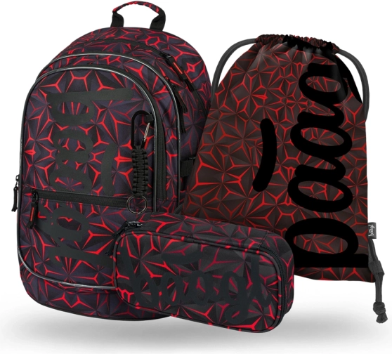 Školní set BAAGL Core Red Polygon – rugzak, etui en gymsack