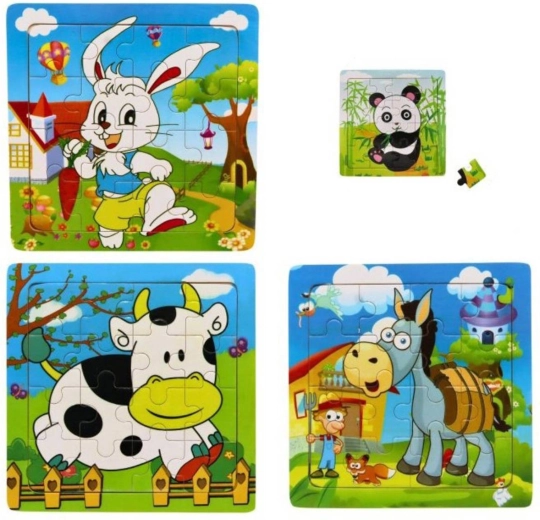 Houten puzzel met dieren 15 × 15 cm, 16 stukjes - 1 stuk