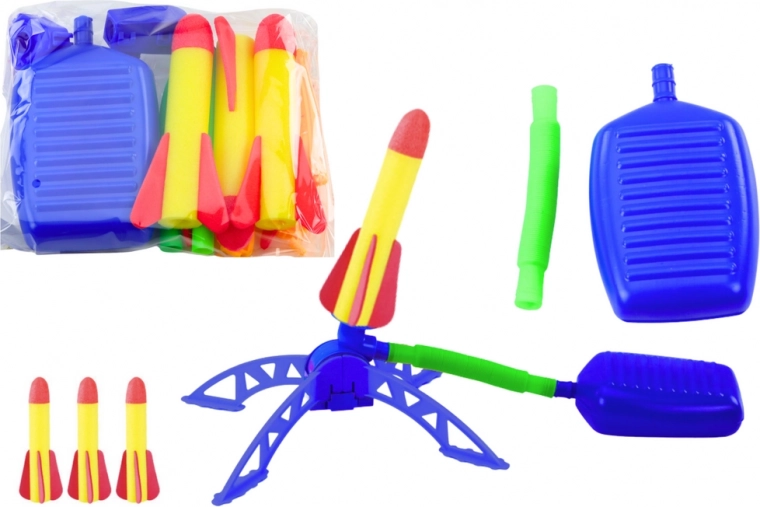 Schuimraket-schietbaan met pompje – blauwe tuinsset