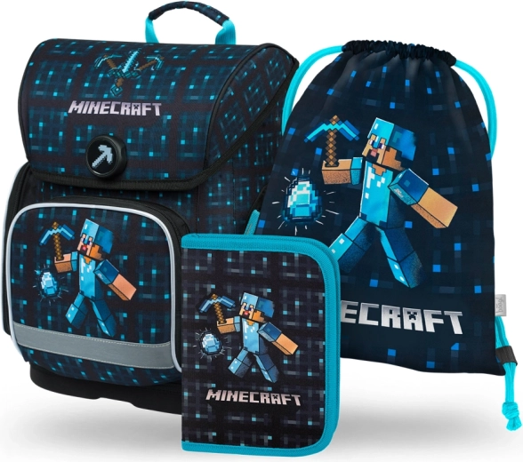 BAAGL 3 SET Ergo Minecraft Blue Axe: boekentas, etui, zak