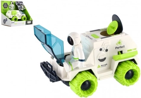 Set van ruimteauto met vliegwiel met astronaut en satelliet