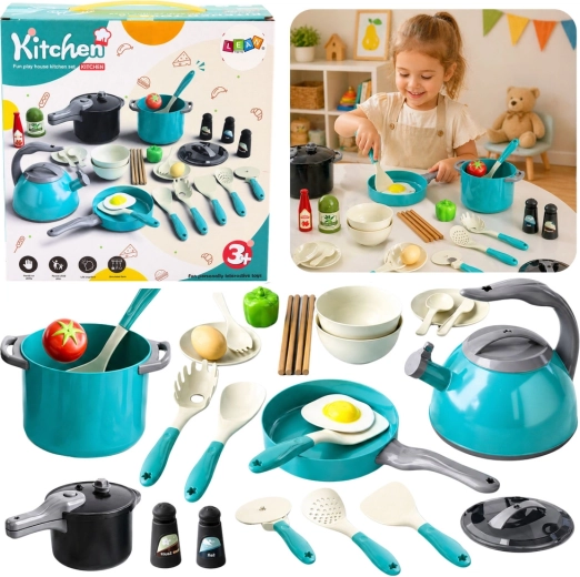 Kinderkeukenset met servies en etenswaren, 33-delig