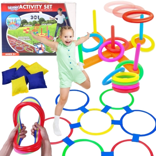 WOOPIE buitenspeelset 3-in-1 met ringwerpen, cornhole en hinkelbaan