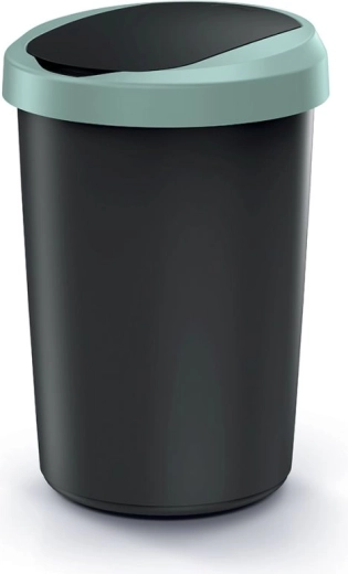 Prullenbak Compacta R Flap 40 l – gerecycled zwart met lichtgroene deksel