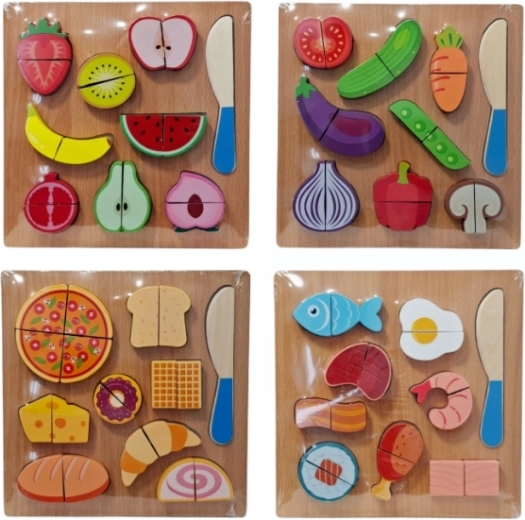 Houten puzzel met etenswaren met mesje (willekeurige variant) - 1 stuk