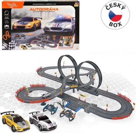 Racebaan 790 cm met twee auto's, op batterijen
