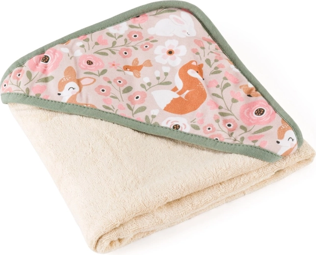 PETITE&MARS bamboe afdroogdoek met capuchon Loulou rosy wilderness 100 × 100 cm