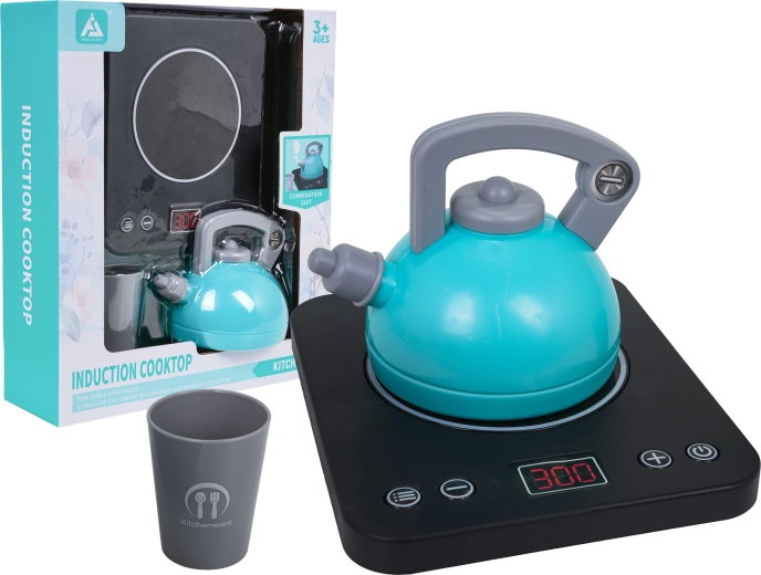 Interactieve inductiekookplaat voor kinderen met waterkoker