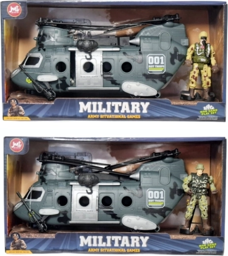 Militaire transporthelikopter met licht en geluid met soldatenfiguur
