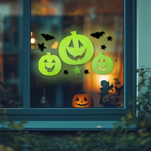 Fosforescerende Halloween-raamdecoratie met pompoen 29 × 16 cm