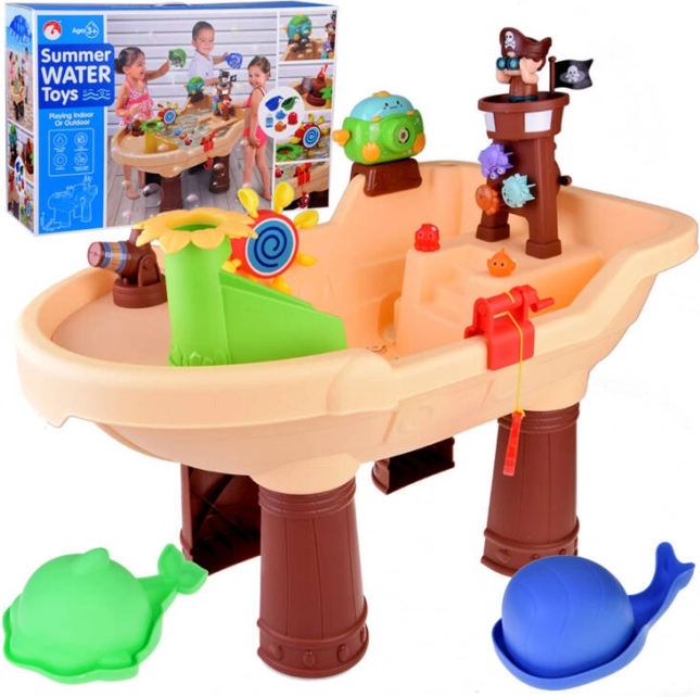 Staande piratentafel met water, zandbak en bellenblaasmachine