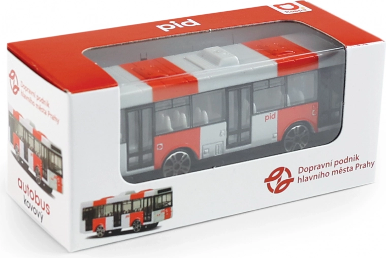 Metalen bus PID Praag rood
