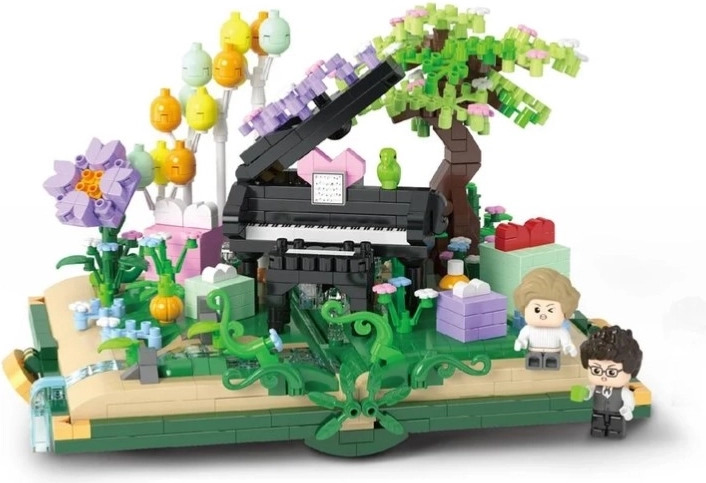 Romantisch diorama met piano als decoratie