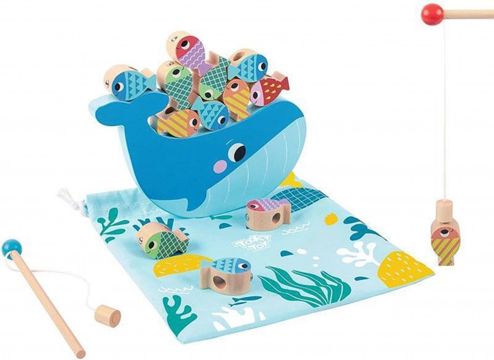 Tooky Toy Houten Spel Walvis en Visjes Multifunctioneel 4 in 1