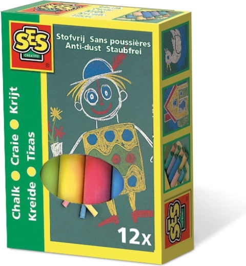 Gekleurd stoepkrijt voor kinderen, 12 stuks