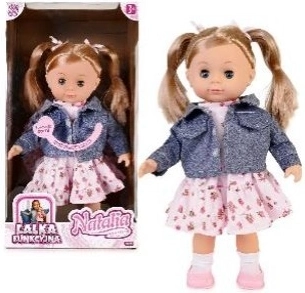 Pop Natalia spreekt Pools 39 cm in donkerblauwe jas