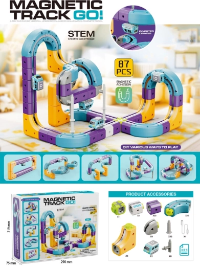 Magnetische bouwset racebaan met autootje, 87 onderdelen