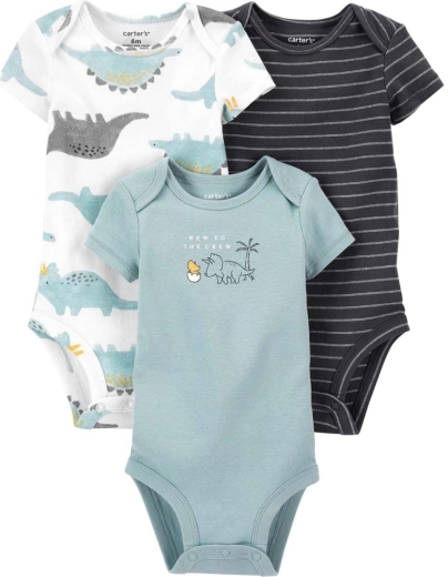 Carter’s romper met korte mouw Blue Dino voor jongens, 3 stuks, pasgeborene