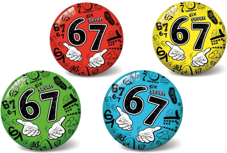 Opblaasbare bal 23 cm – nummer 67, Six Seven-motief, 4 kleuren