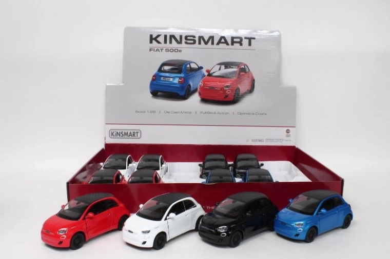 Fiat 500e automodel 1:28 met aandrijving (12 stuks in verkoopdisplay)