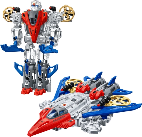 Twee speelgoedjes in één: robot en straaljager