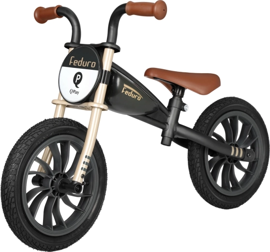 Loopfiets QPLAY Feduro black/golden pro voor kinderen van 3–6 jaar