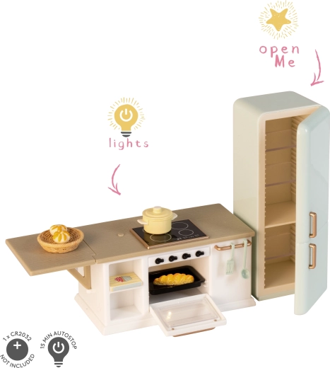 Keukeneiland met koelkast voor een Lundby-poppenhuis