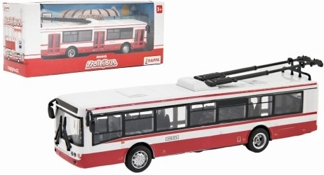 Trolleybus Tsjechisch metalen rood 16 cm met terugtrekmechanisme in doosje 20x8x6 cm CZ design