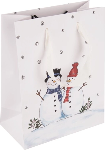 Papieren geschenktas met sneeuwmanmotief 14 × 7 × 18 cm