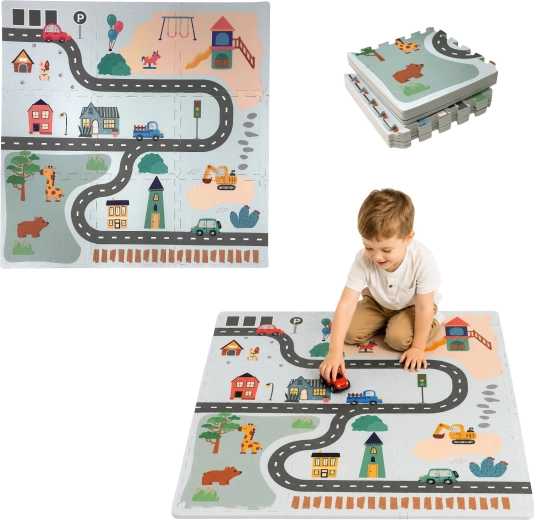 Educatieve schuimrubberen puzzelmat Humbi Stad 90 × 90 cm, 9 delen