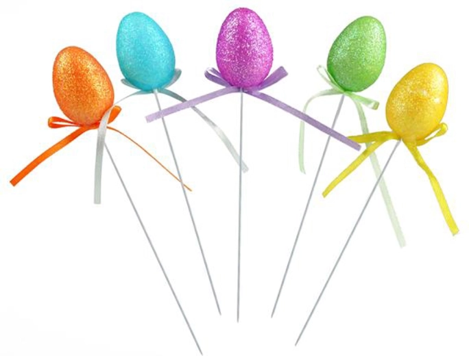 Glitterende paaseieren op prikker, 5 stuks