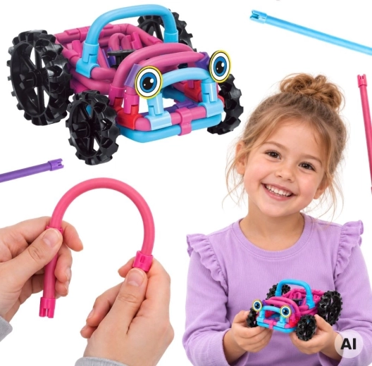 WOOPIE zachte 3D-bouwset, roze terreinwagen, 44 onderdelen
