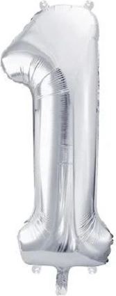 Zilverkleurige folieballon cijfer 1, 86 cm